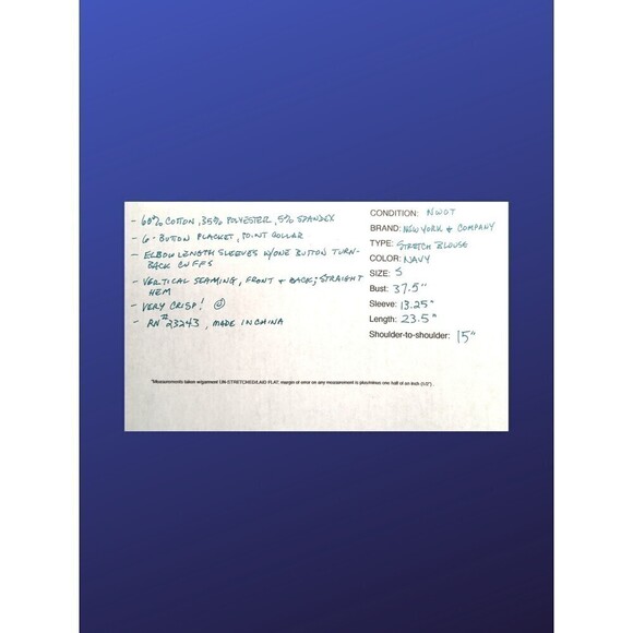 NEW YORK & COMPANY Stretch Shirt, Cuffed Short Sleeve, NAVY BLUE, Size S, NWOT - Picture 8 of 8